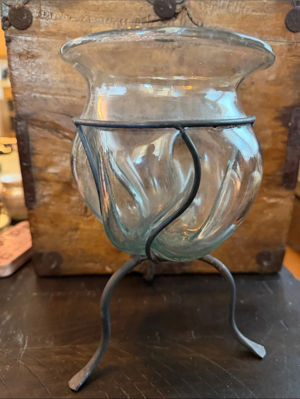 Encased Caged Wrought Iron Recycled glass vase or candle holder Vintage - Picture 1 of 11